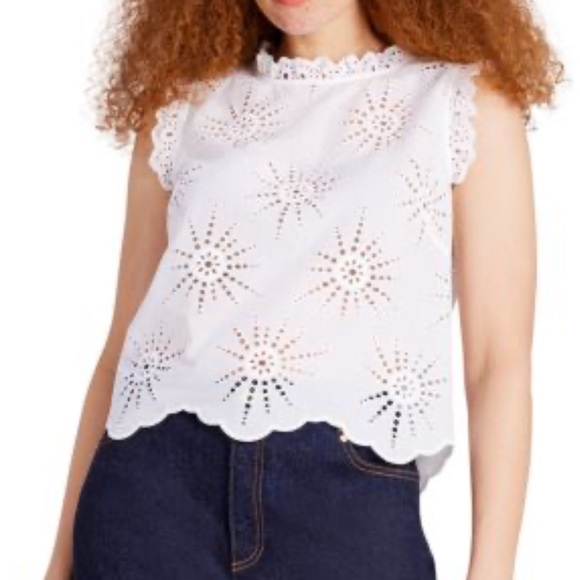 kate spade Tops - Kate Spade White Eyelet Ruffle Blouse 4 new